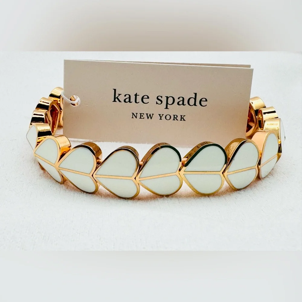 Kate Spade 🤍 Heritage Spade Heart Bracelet NWT White Enamel with Dust Bag - Picture 5 of 5